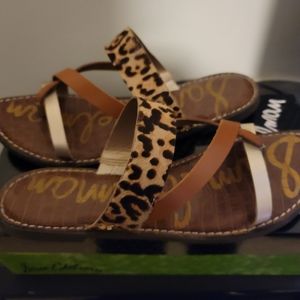 Sam Edelman Gold/Leopard Flat Sandal Size 10